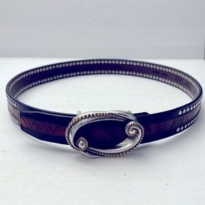 Vintage Terry Stack Italian Tooled Studded Leather Belt Silver Buckle 1998